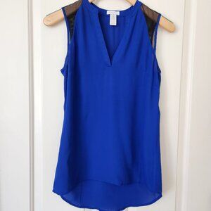 Cache Top Blouse Sleeveless Royal Blue Black Mesh Business Casual Work Edgy XS